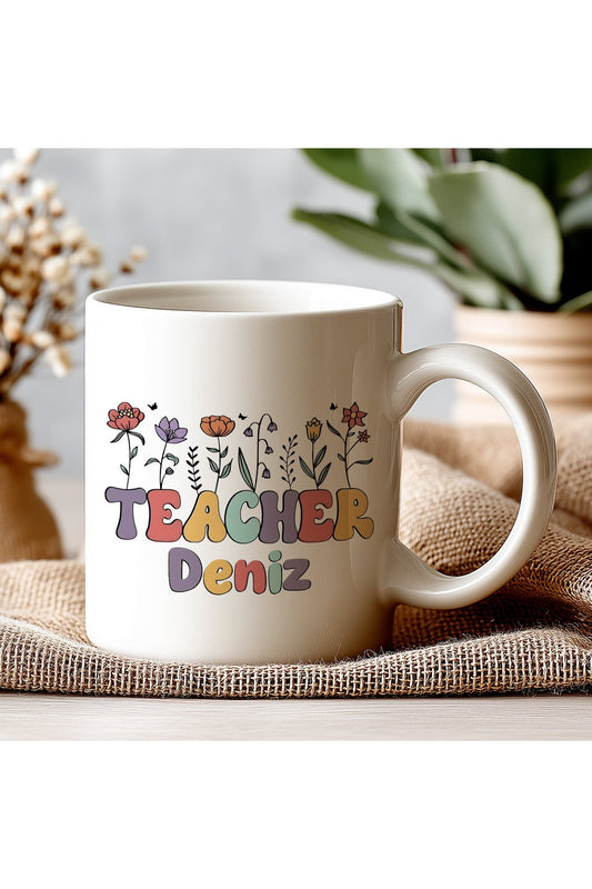 İsimli Öğretmenler Günü Tasarımlı Beyaz Kupa Bardak, Öğretmenler Günü Hediyesi, Kişiye Özel Bardak