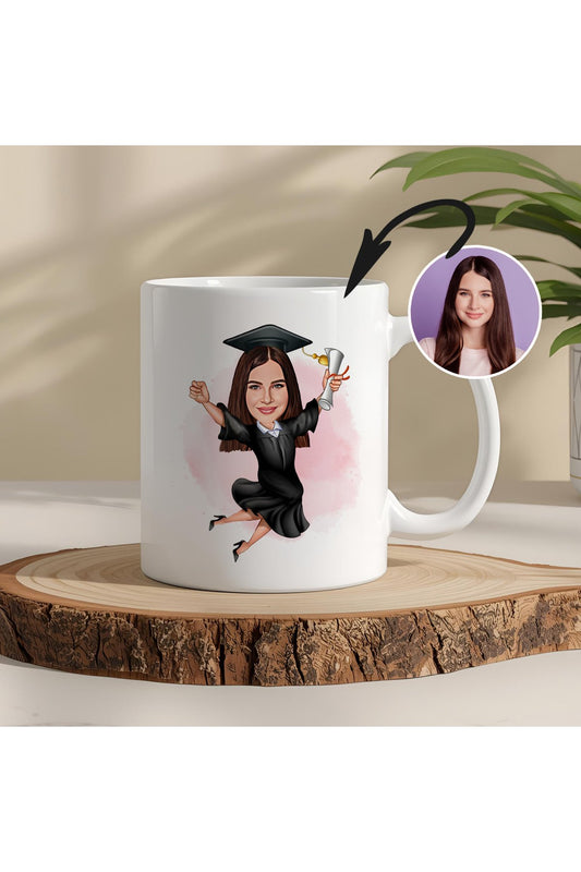 Mezuniyetine Özel Karikatür Kupa – Fotoğraftan Çizimle Hazırlanan Eşsiz Mezuniyet Hediyesi
