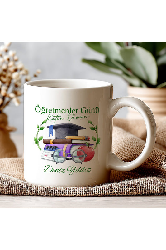 İsimli Öğretmenler Günü Tasarımlı Beyaz Kupa Bardak, Öğretmenler Günü Hediyesi, Kişiye Özel Bardak