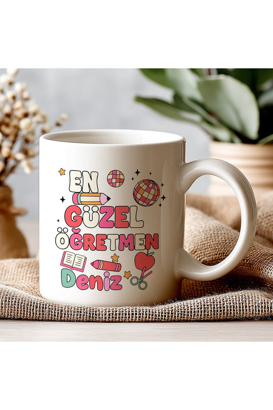 İsimli Öğretmenler Günü Tasarımlı Beyaz Kupa Bardak, Öğretmenler Günü Hediyesi, Kişiye Özel Bardak