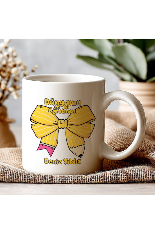 İsimli Öğretmenler Günü Tasarımlı Beyaz Kupa Bardak, Öğretmenler Günü Hediyesi, Kişiye Özel Bardak