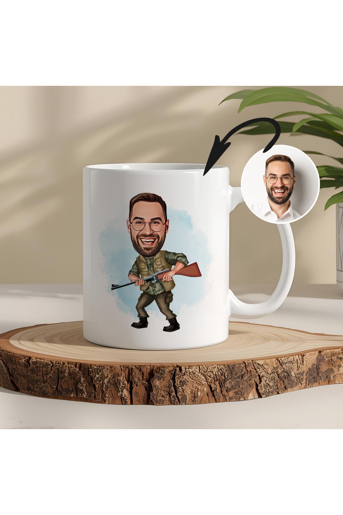Avcılar İçin Kişiye Özel Karikatür Kupa – Fotoğraftan Karikatür Çizim, Mizahi ve Eğlenceli Hediye