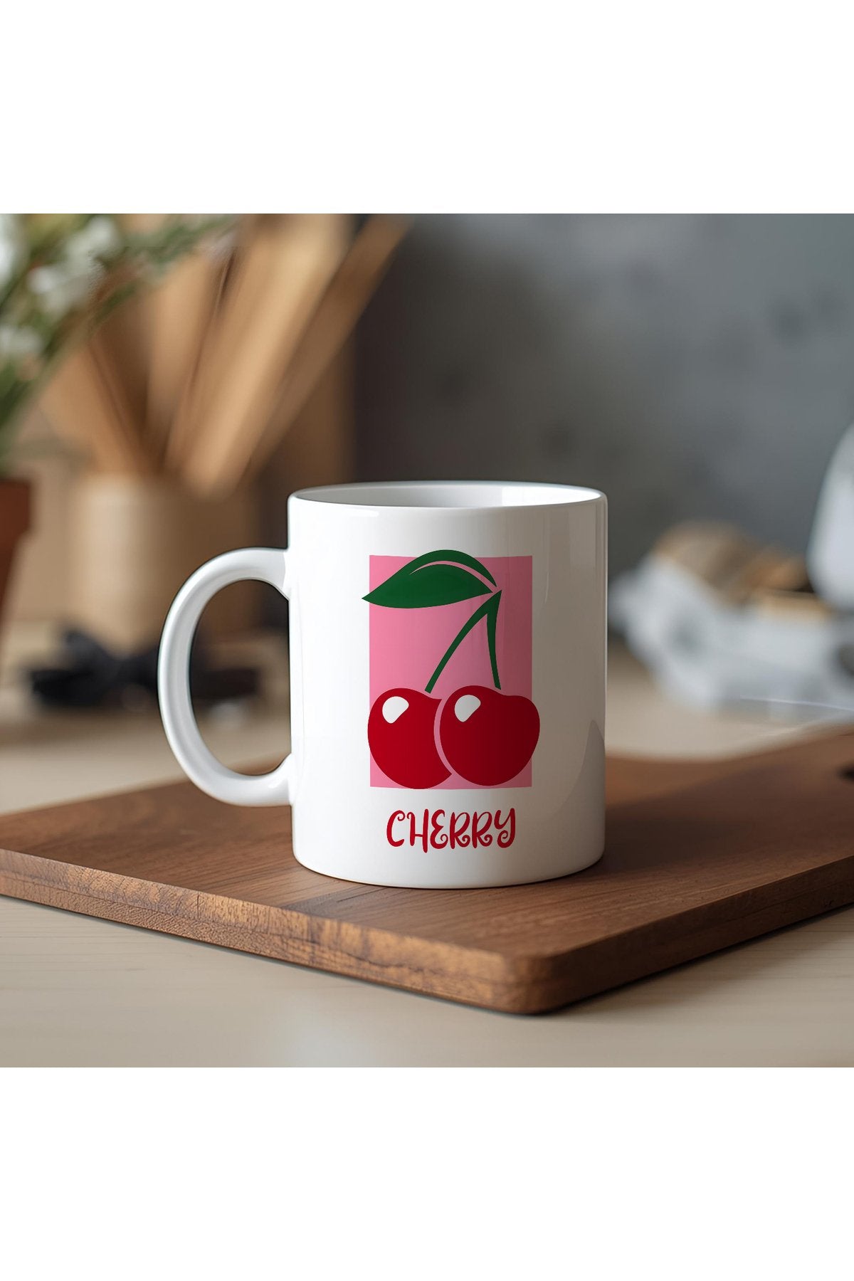 Cherry Kupa – Kiraz Temalı Minimal Tasarım – Renkli Estetik Hediye Kupa